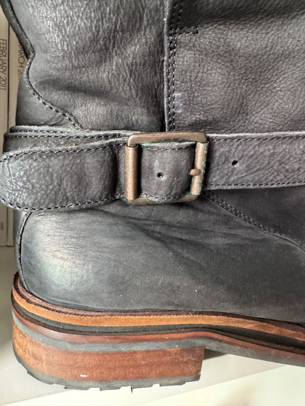 H by Hudson black leather motorcycle boots Nubuck chic moto buckle boot shoes - Picture 5 of 16